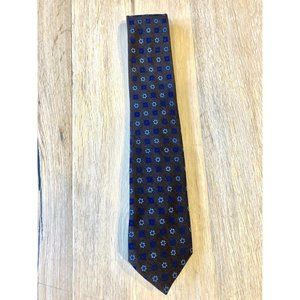 Double Flower Tie in Brown with Blue Flowers by Italian Designer Petroni…